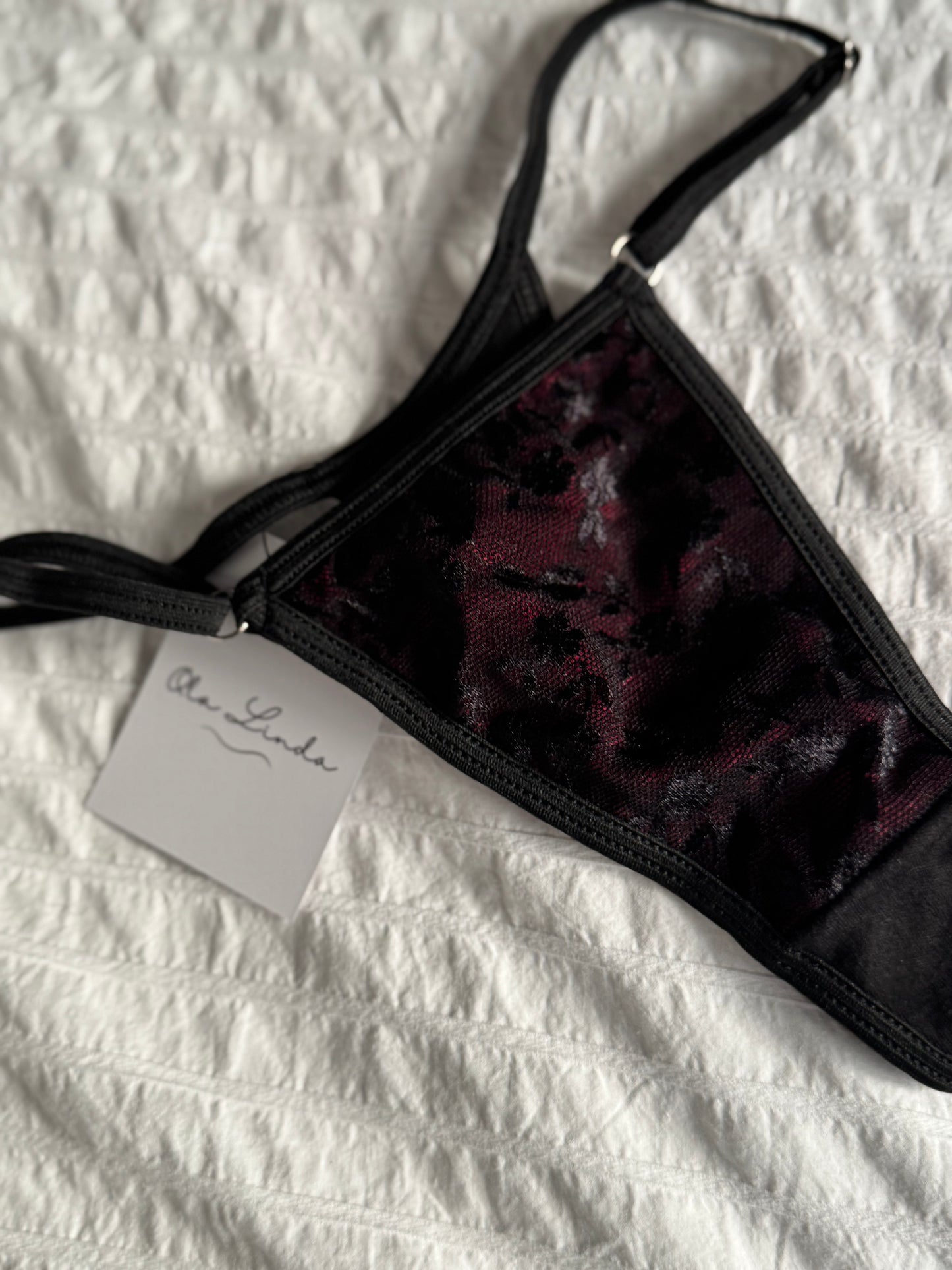 Black Lace Surprise Cotton V-String