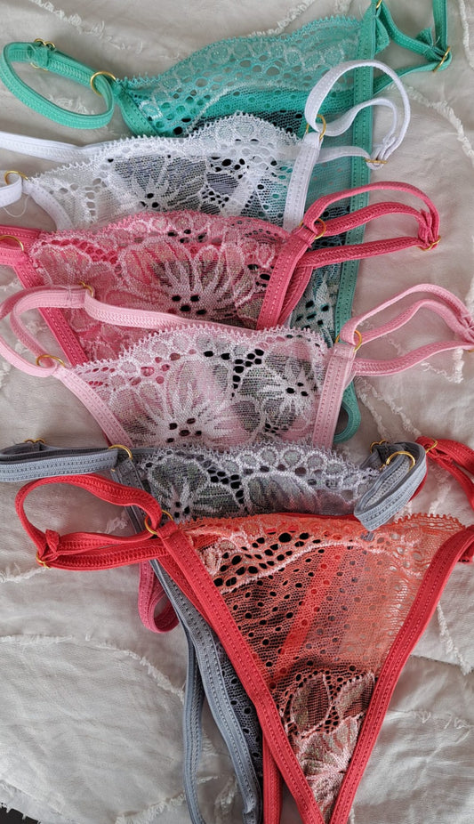 Lucia Glitter Lace V-String