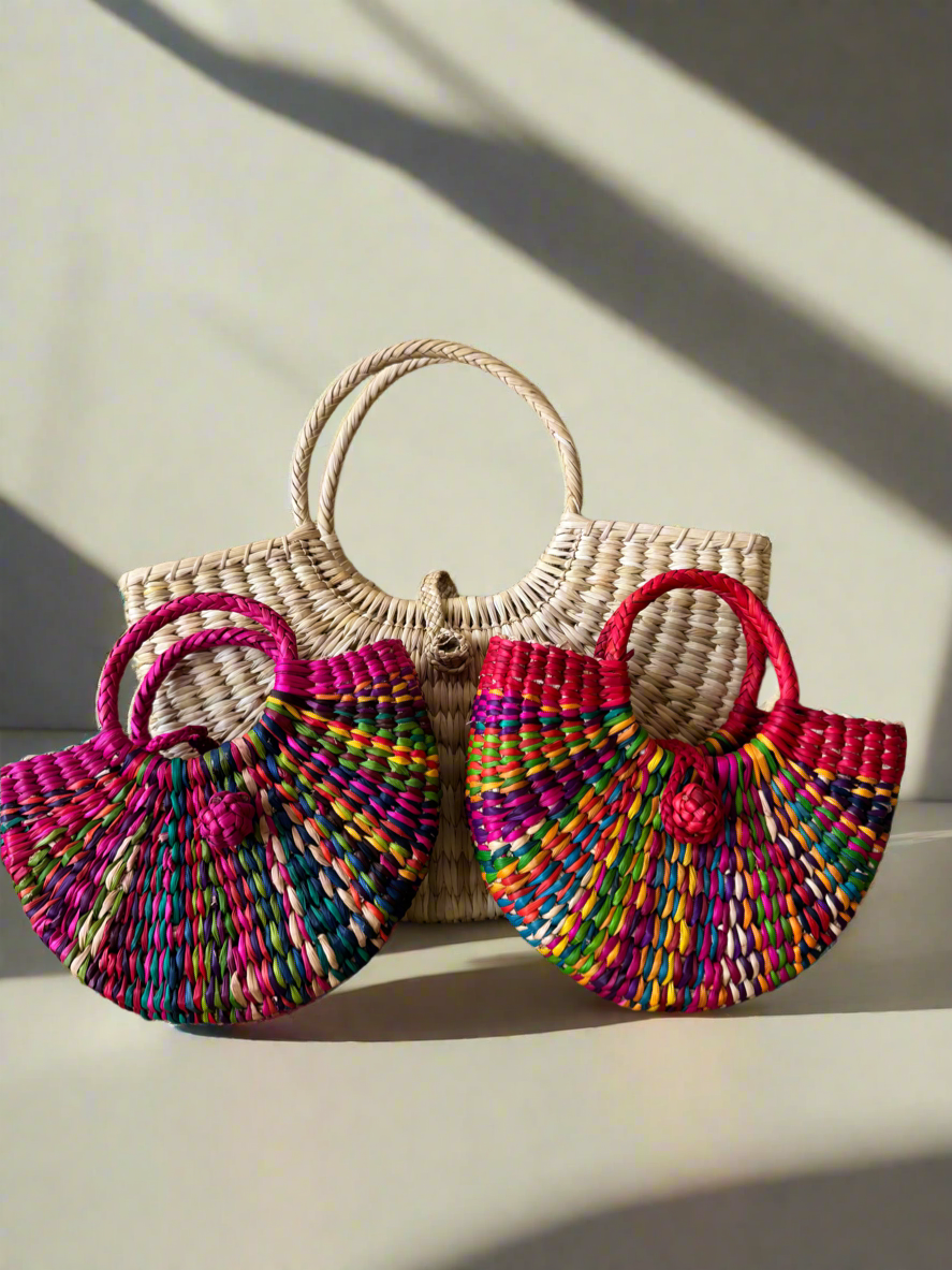 Lambayeque Handmade Artisanal Junco Reed Half-moon Bag - medium
