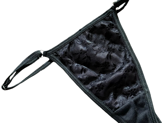 Black Lace Surprise Cotton V-String