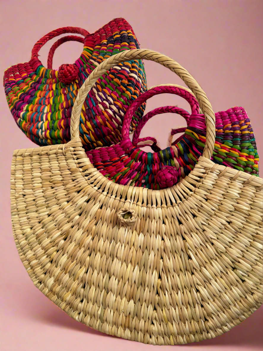 Lambayeque Handmade Artisanal Junco Reed Half-moon Bag - medium